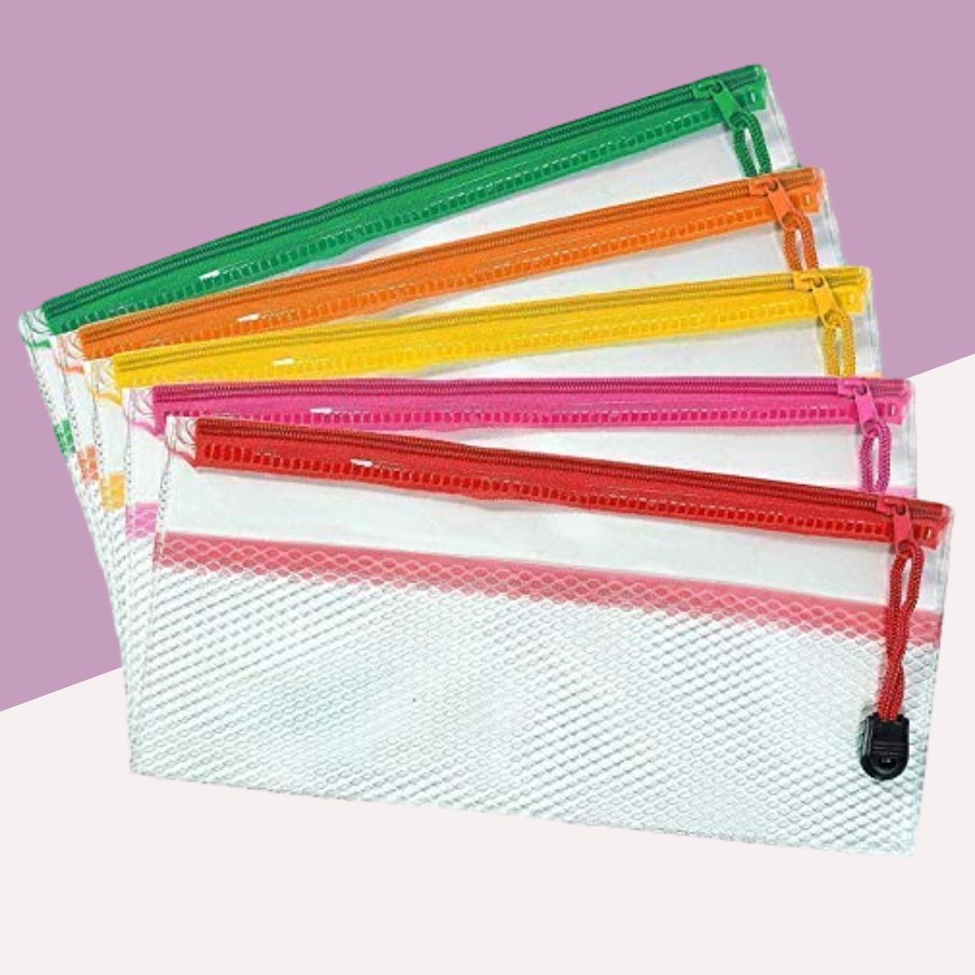 Transparent Pencil Pouch with Net - Small : ClearVue Stationery Organizer ( Pack of 1 ) - Topperskit LLP