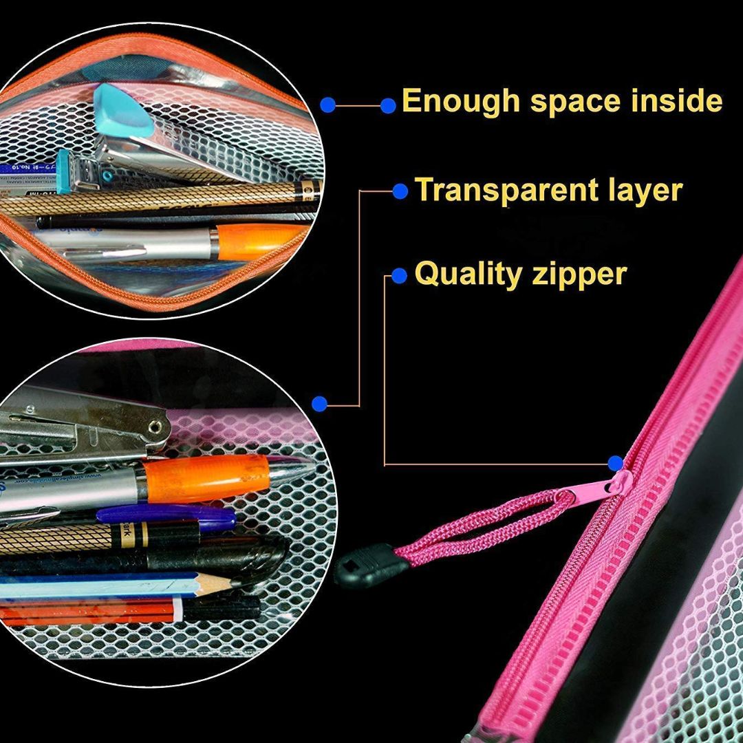 Transparent Pencil Pouch with Net - Small : ClearVue Stationery Organizer ( Pack of 1 ) - Topperskit LLP