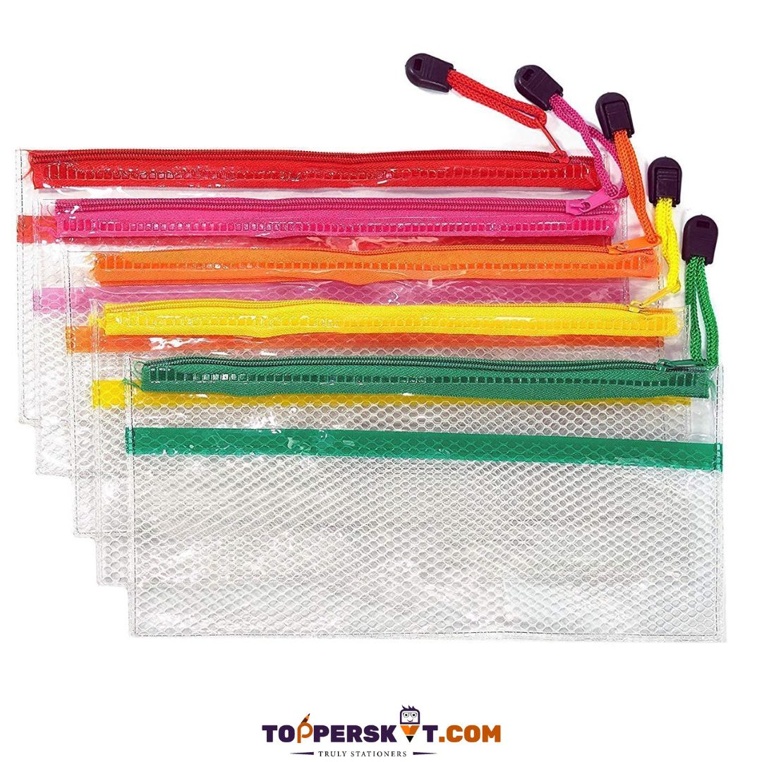 Transparent Pencil Pouch with Net - Small : ClearVue Stationery Organizer ( Pack of 1 ) - Topperskit LLP
