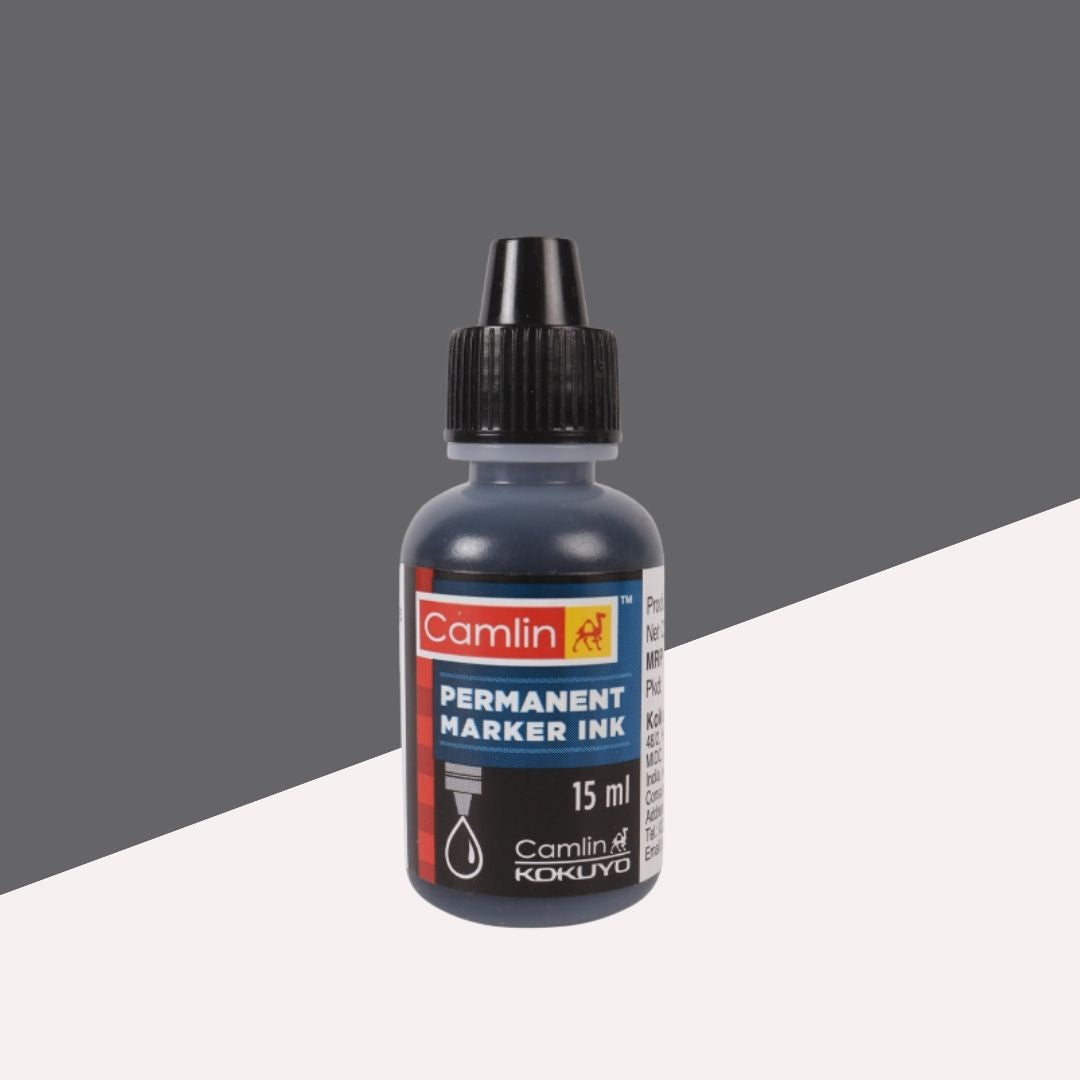 Camlin Permanent Marker Ink - 15ml, Black: Vibrant, UV Resistant, and Anti-Scrub ( Pack Of 1 ) - Topperskit LLP