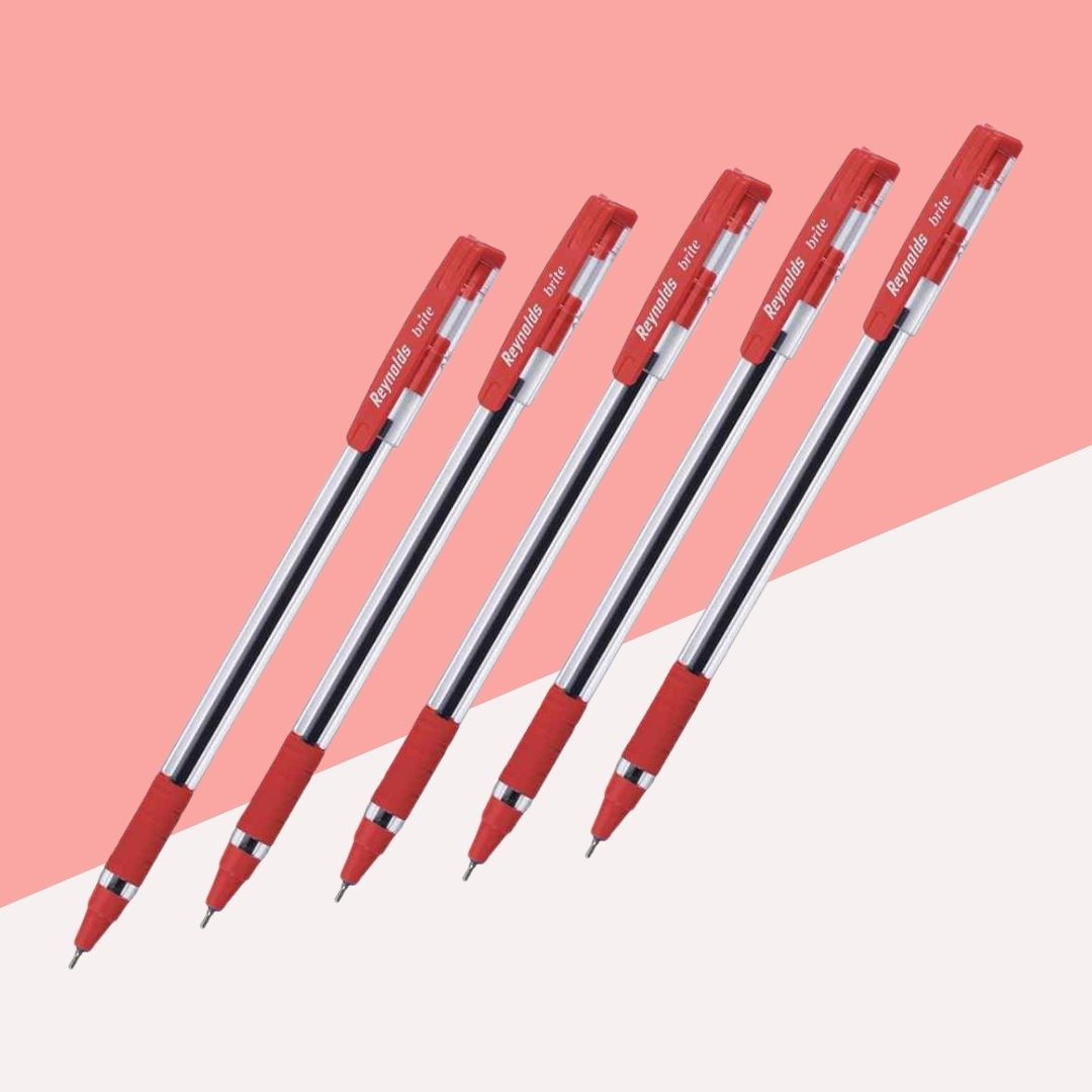 Reynolds Brite Ball Pen – Red: Elevate Your Writing Brilliance! (Pack of 5 ) - Topperskit LLP