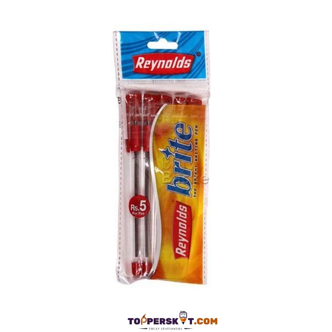 Reynolds Brite Ball Pen – Red: Elevate Your Writing Brilliance! (Pack of 5 ) - Topperskit LLP