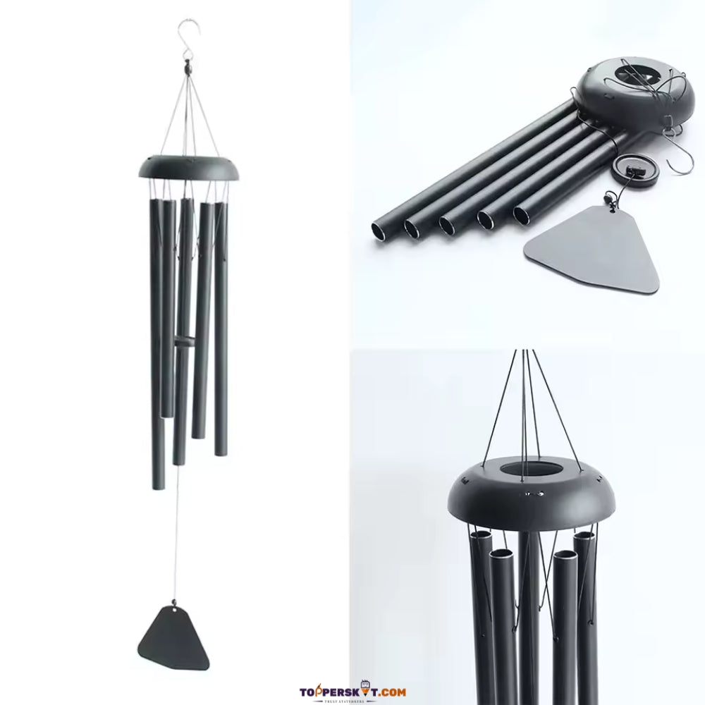 Outdoor Wind Chimes with Wooden Wind Catcher – Classic Black (Pack Of 1)