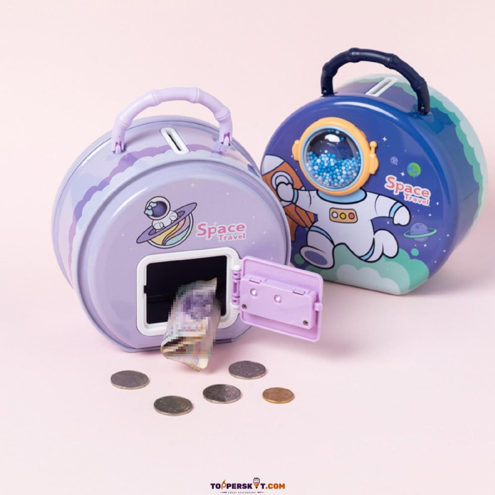 Astronaut Design Tin Box Piggy Bank - Password Protected (Pack of 1)