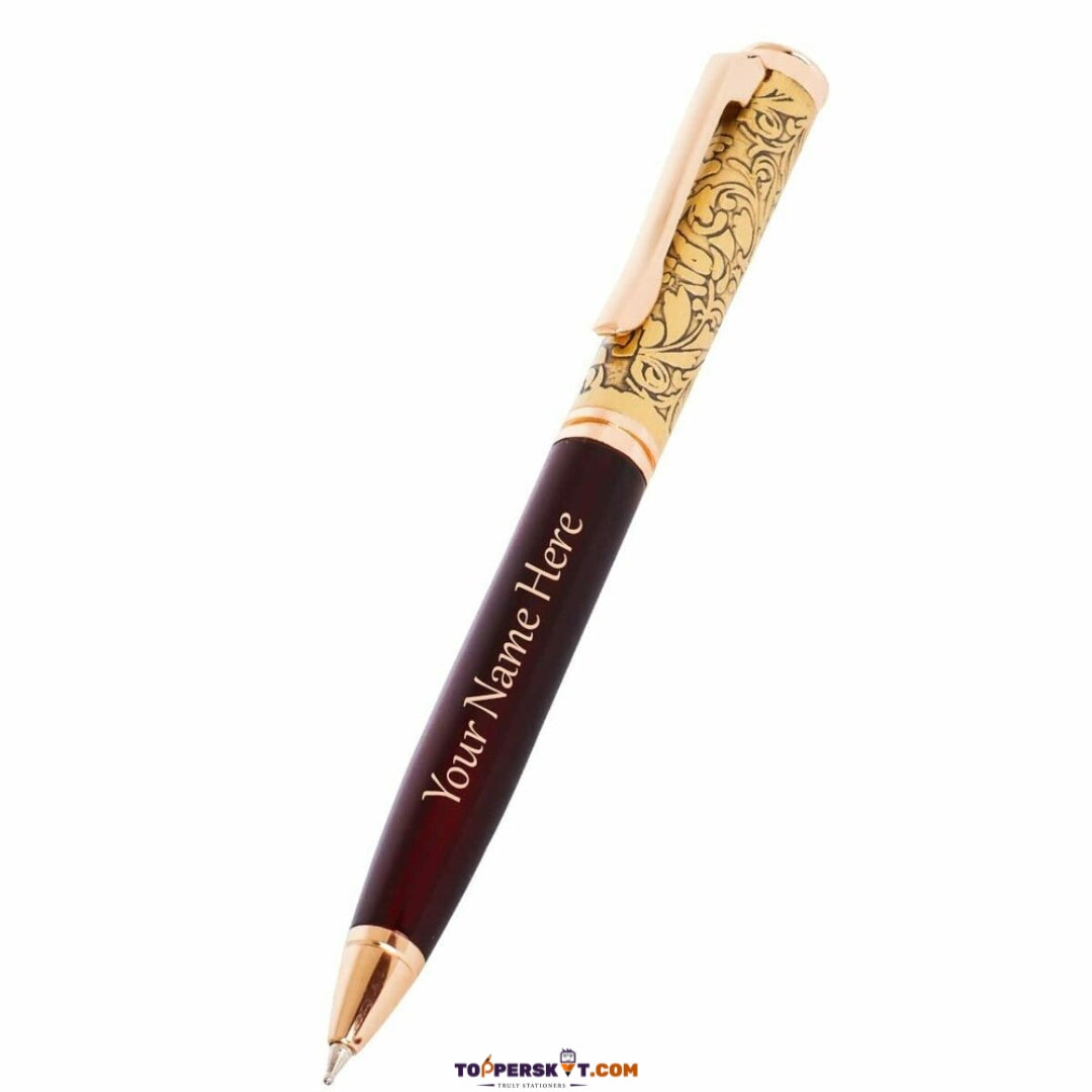 Personalized Luxury Blue Ball Pen with Name – Flower Embossed (Pack of 1)