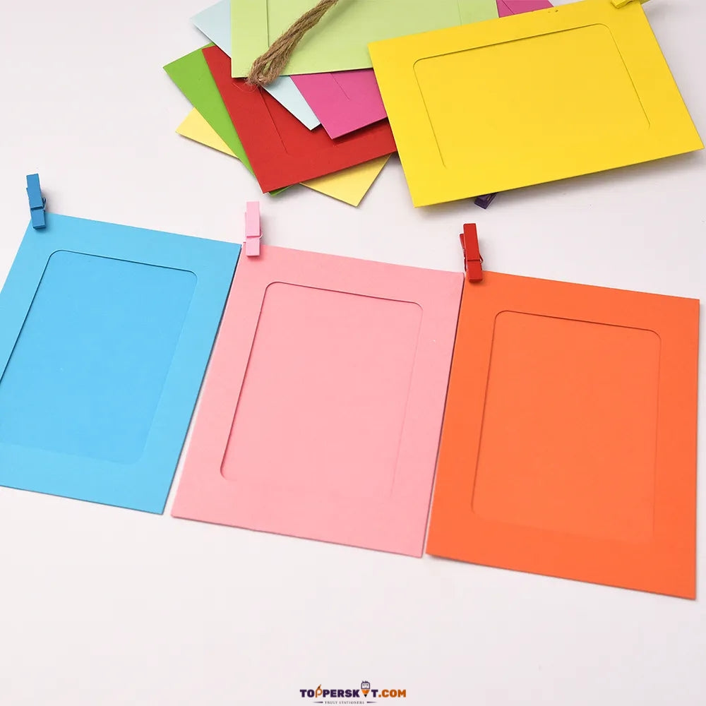 Colorful Wooden Photo Hanging Clips with 1 Meter Thread & Photo Envelope (Pack of 10)