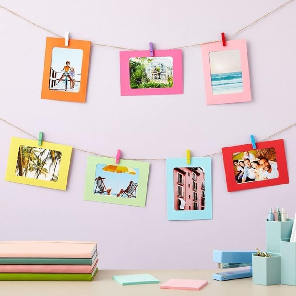 Colorful Wooden Photo Hanging Clips with 1 Meter Thread & Photo Envelope (Pack of 10)