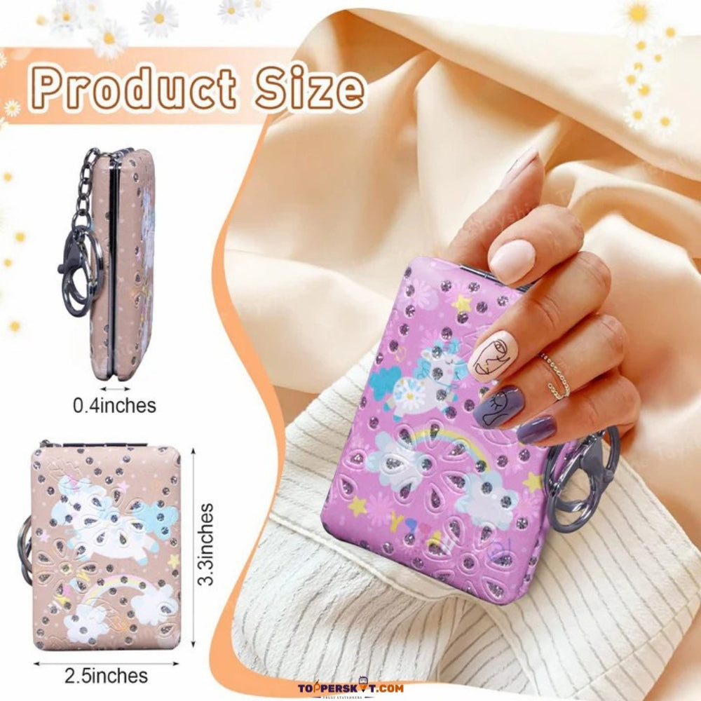 Unicorn Design Foldable Rectangle Pocket Mirror Keychain (Pack of 1)