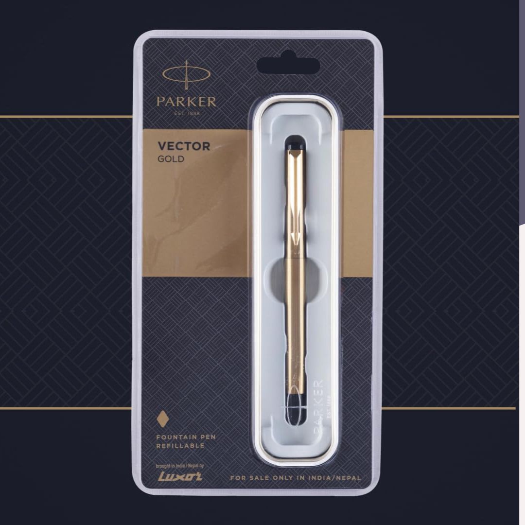 Parker Vector Gold Fountain Pen - Elegant Design, Smooth Writing - Blue (Pack of 1)
