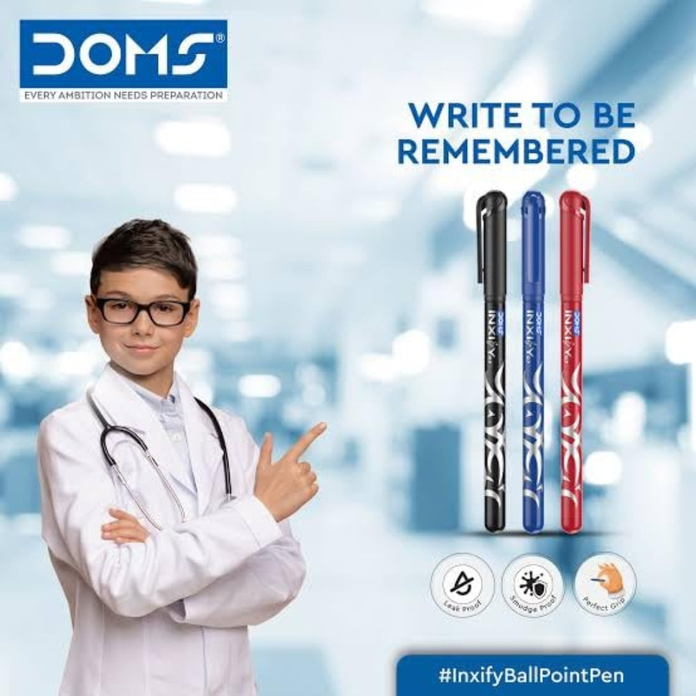 (5 Pcs.) Doms Inxify LV Ink Technology & Textured Grip Pen - Blue