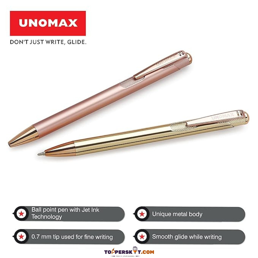 Unomax Lumina Jet Ink Metal Body Pen - Blue Ink Precision Writing (Pack of 1)