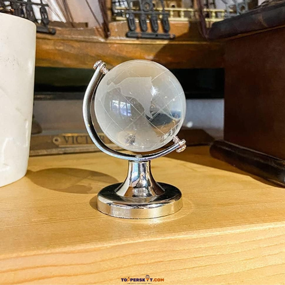Mini World Globe Crystal Glass -Elegant Desk & Home Décor Showpiece (Pack of 1)