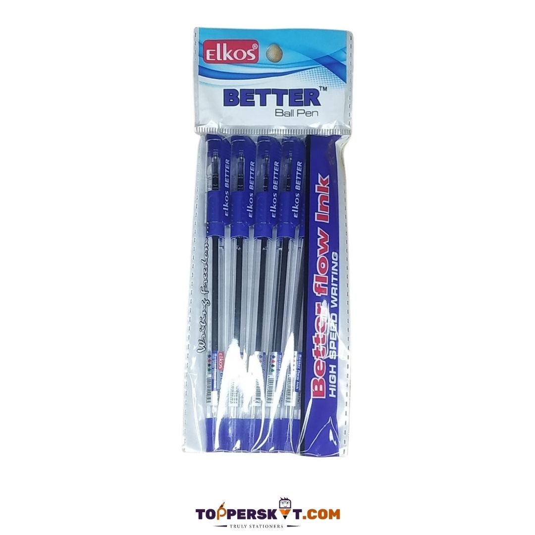Elkos Better Ball Pen – Blue : Experience Elegance and Ultra-Soft Writing ( Pack of 5 ) - Topperskit LLP