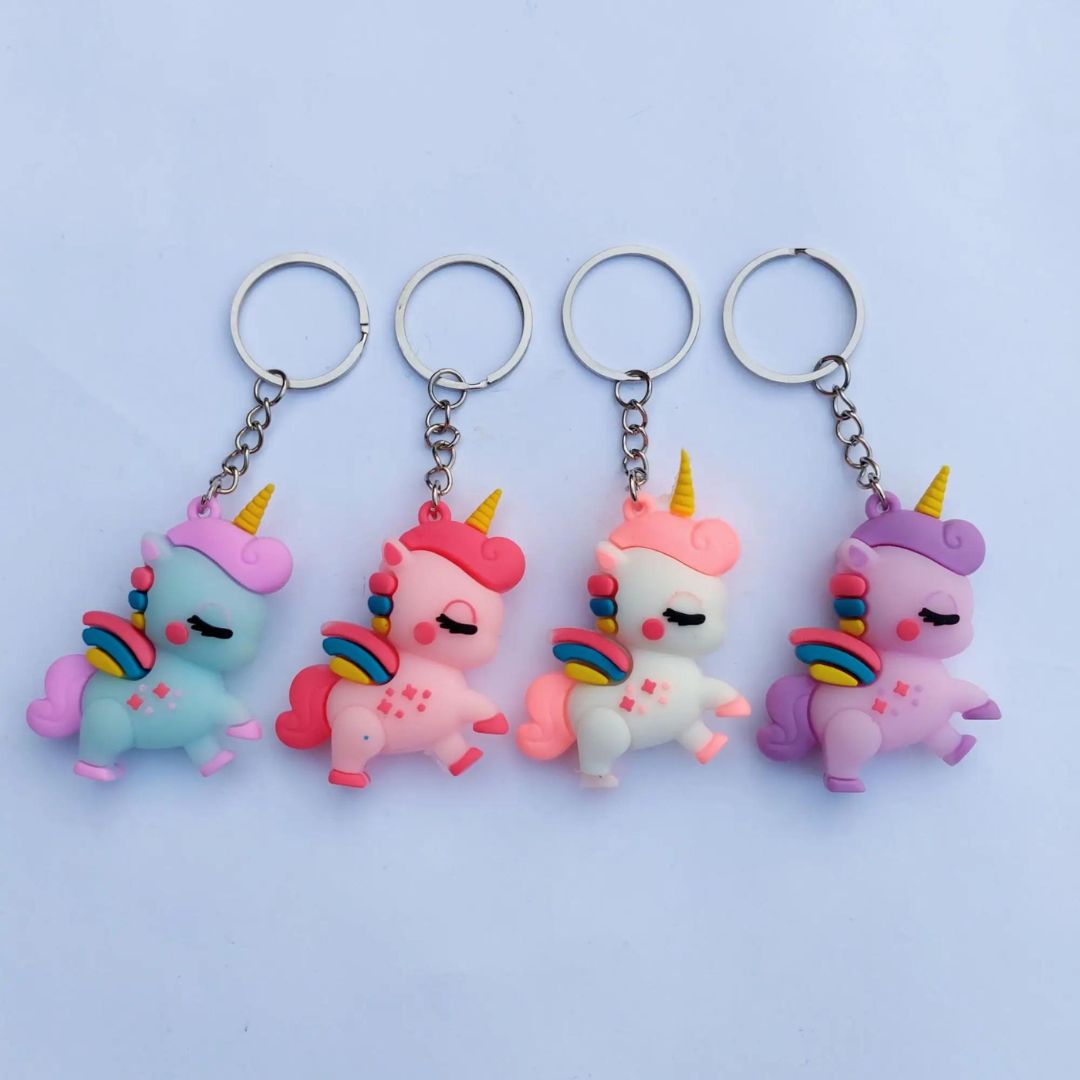 Small 3D Rubber Silicon Cartoon Keyrings Unicorn Pack of