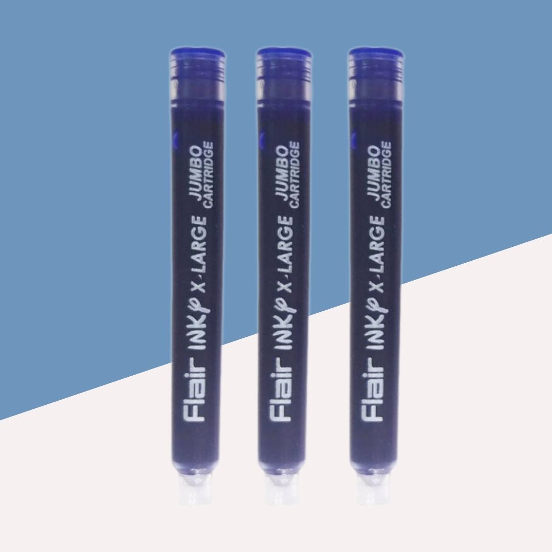 Flair Inky X-Large Jumbo Ink Cartridge - Blue : Smooth Ink for Fountain Pens ( Pack of 3 ) - Topperskit LLP