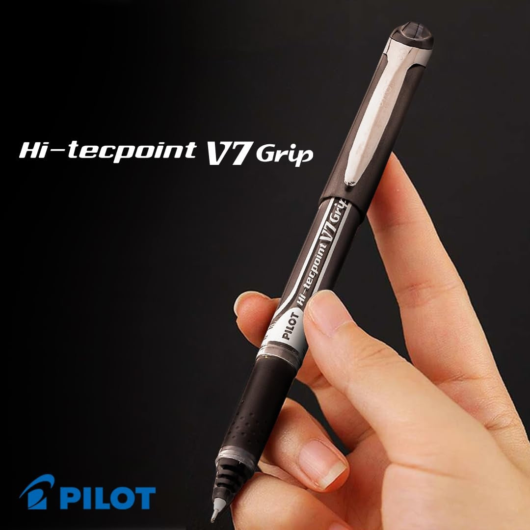 Pilot Hi-Tecpoint V7 Grip Pen Black – Precise Writing with Comfortable Grip (Pack of 1)