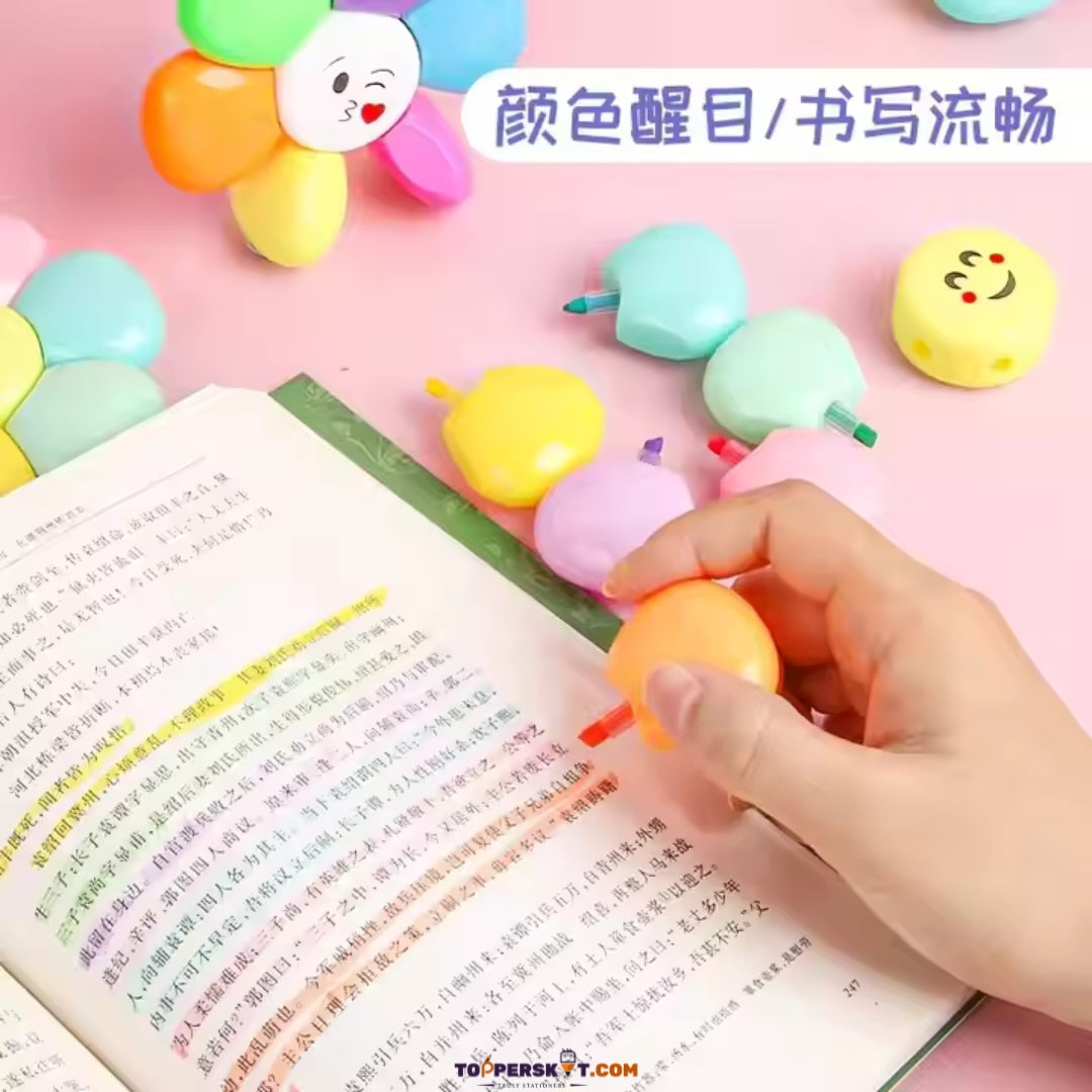 Sunflower Shape Mini Highlighters –Cute Assorted Color Markers for Kids (Set of 6)