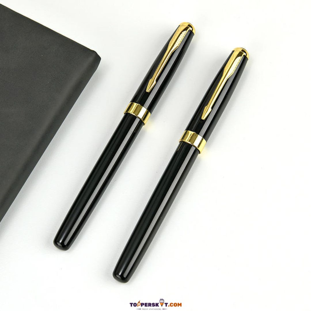 Classic Black Body Metal Ball Pen – Customizable Corporate Gift Pen - Blue (Pack of 1)