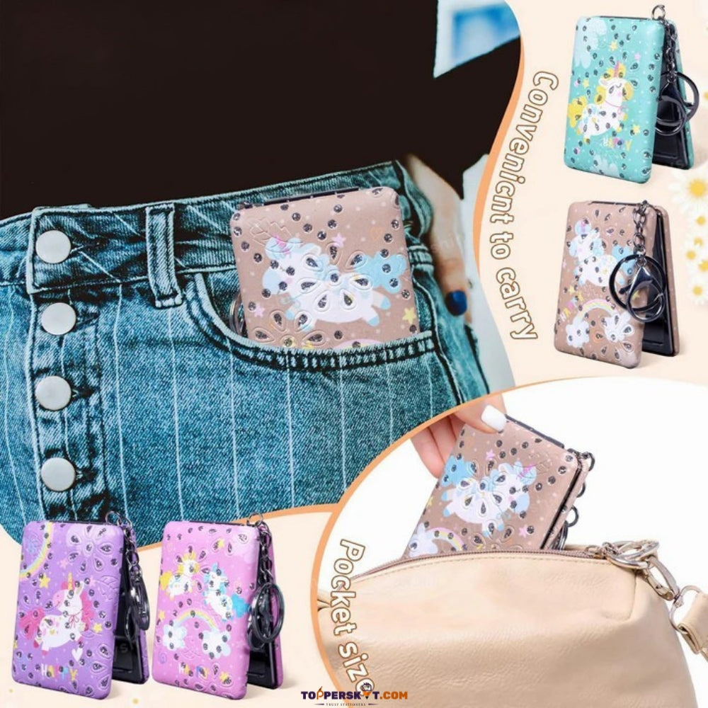 Unicorn Design Foldable Rectangle Pocket Mirror Keychain (Pack of 1)
