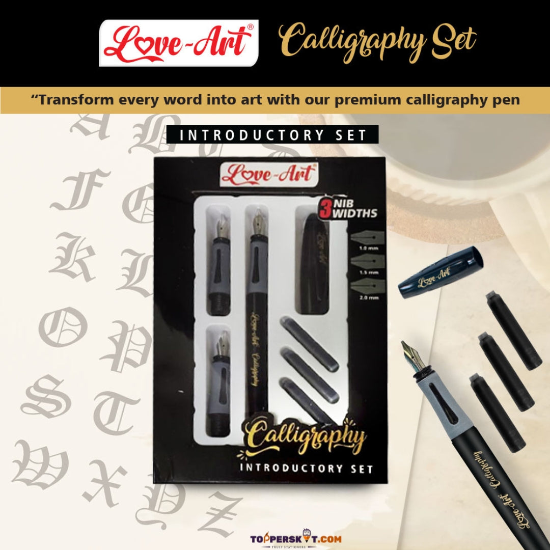 Artline Love Art Calligraphy Introductory Black Pen Set – 3 Nib Widths & 3 Ink Cartridges (Pack of 1)