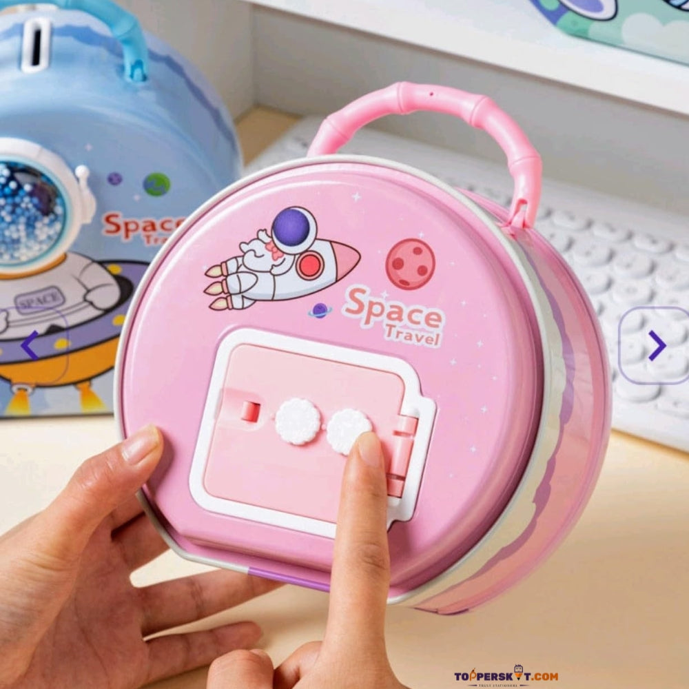 Astronaut Design Tin Box Piggy Bank - Password Protected (Pack of 1)