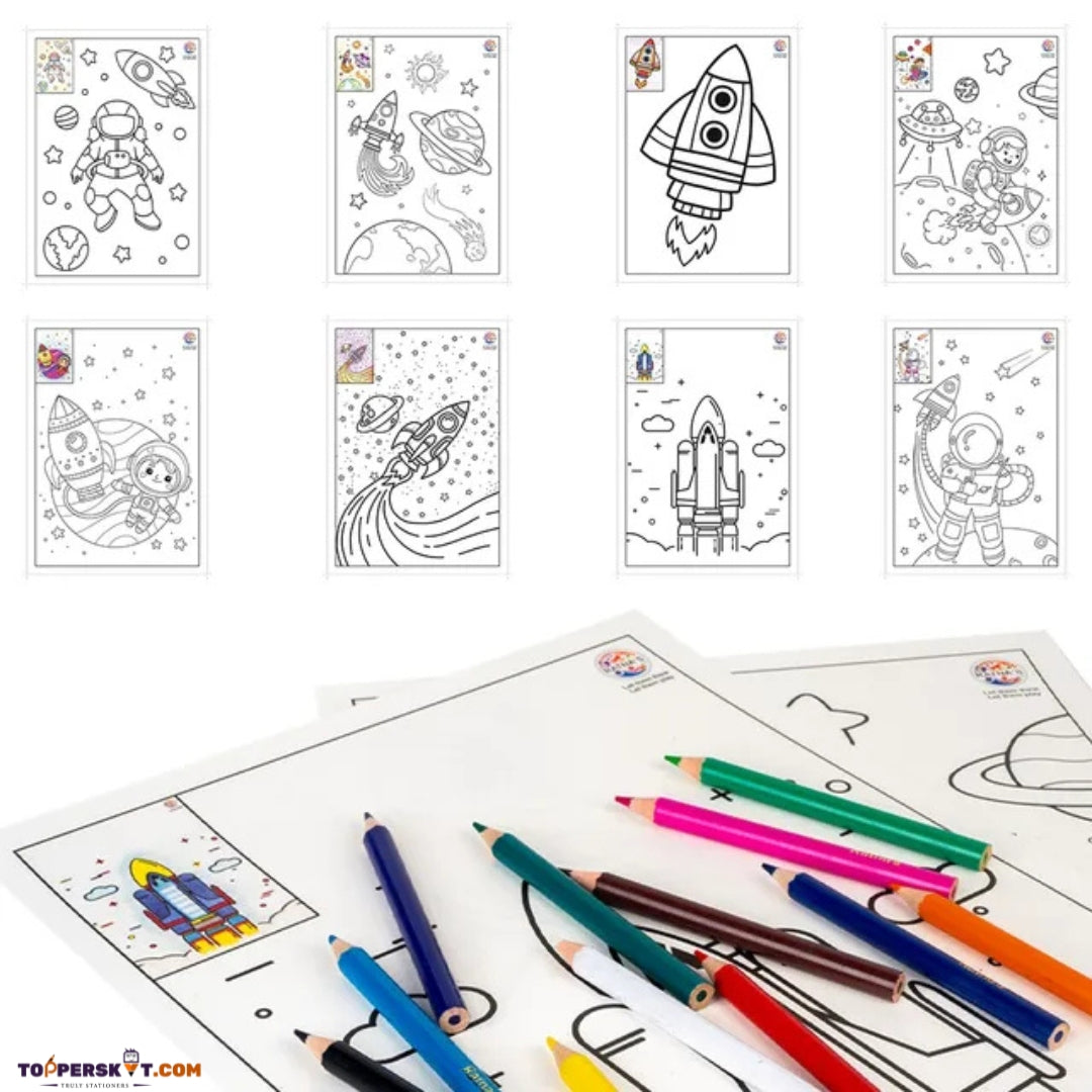 Chandrayaan Colouring Kit – 8 Sheets & 1 Pencil Set for Kids (Pack of 1 )
