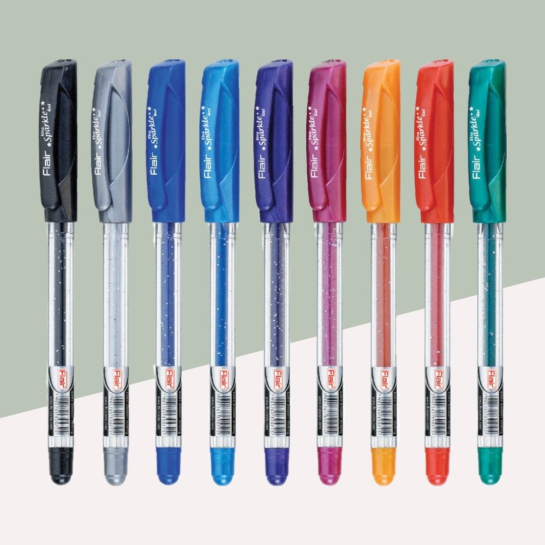 Flair Glitter Xtra Sparkle Gel Pens - Multicolour : Effortlessly Glamorous Writing in School and Office ( Pack of 10 ) - Topperskit LLP