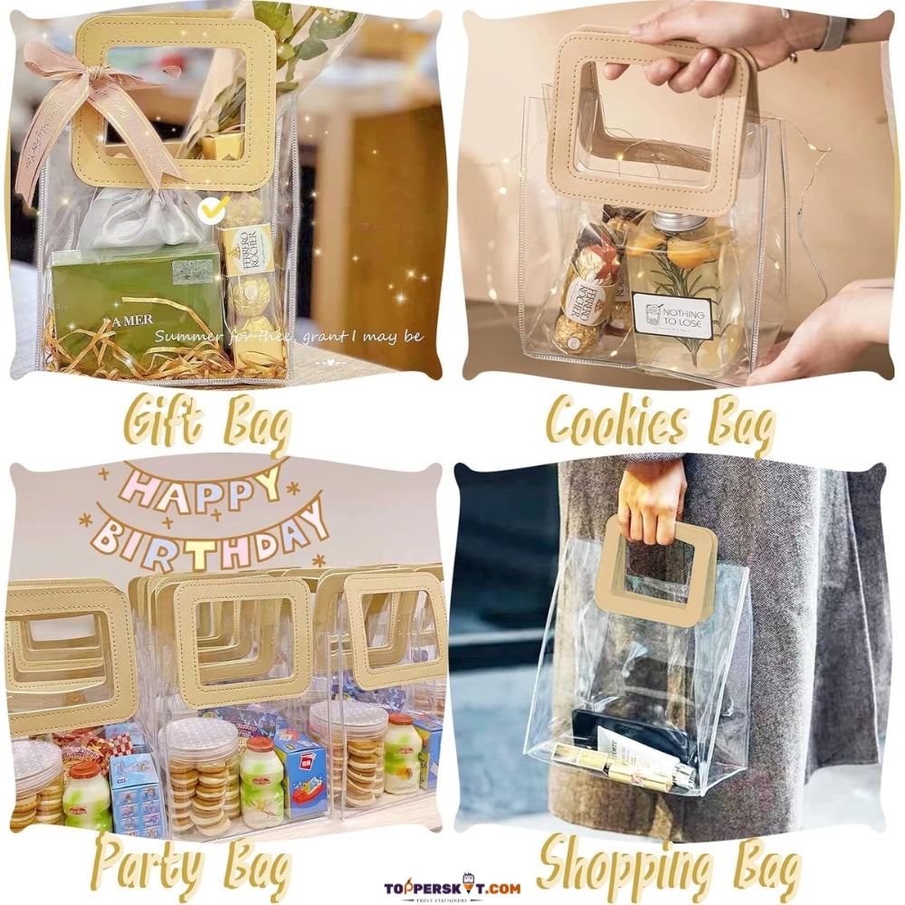 Transparent Clear Gift Bag with Handle – Reusable PVC Gift Wrap Bag (Pack of 1)