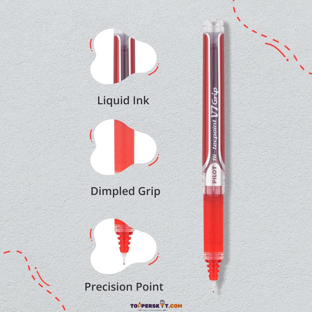 Pilot Hi-Tecpoint V7 Grip Pen Red – Precise Writing with Comfortable Grip (Pack of 1)
