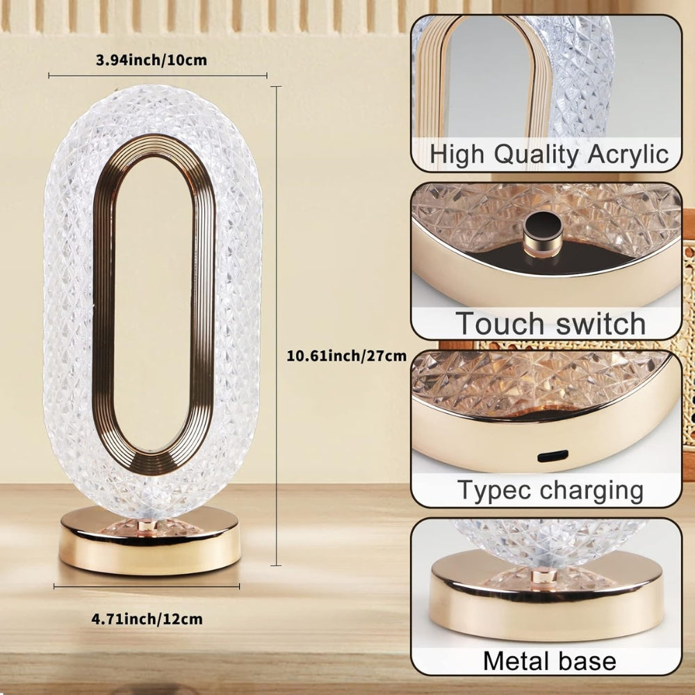 Touch Control LED Crystal Table Lamp – 3-Way Dimmable Desk Lamp (Pack of 1)