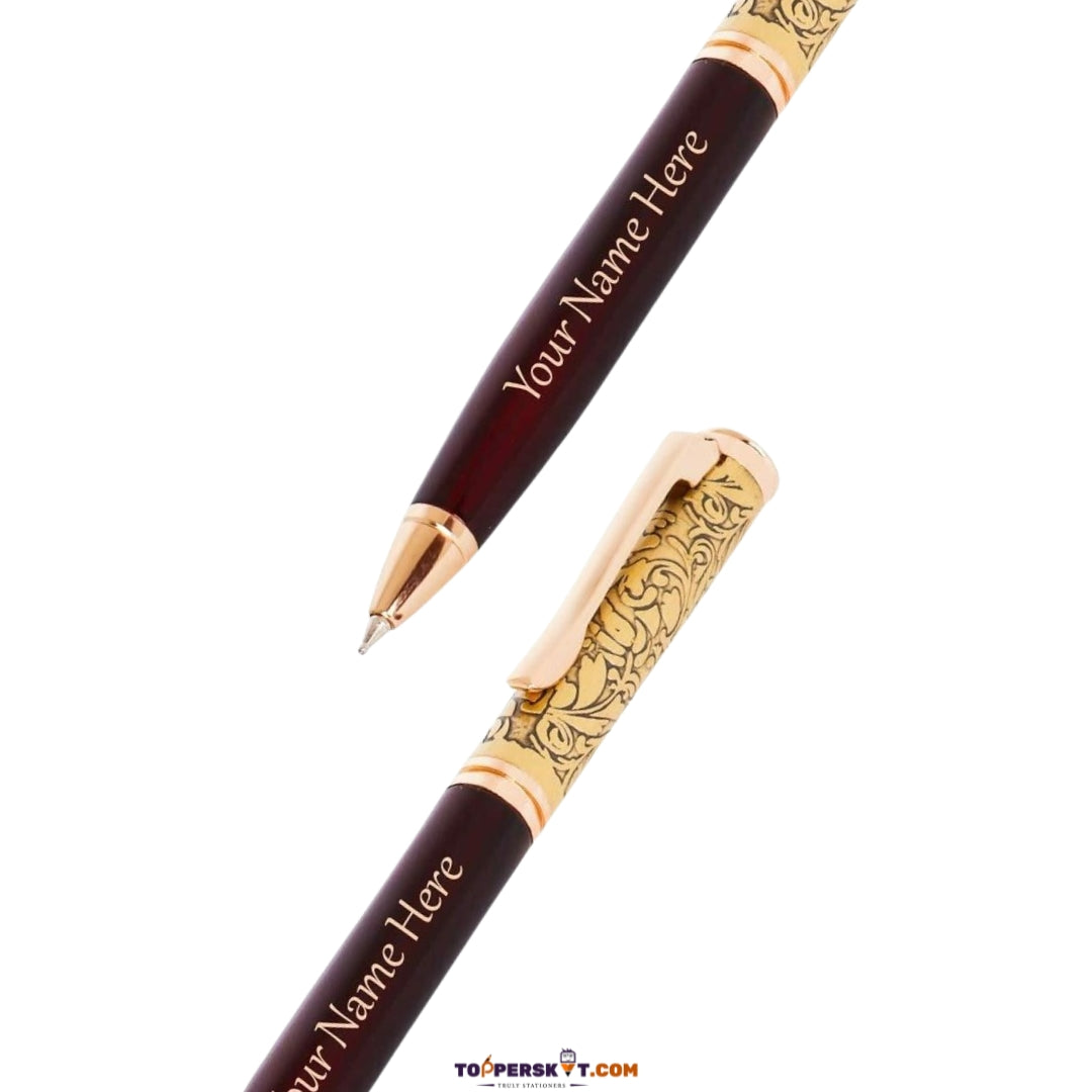 Personalized Luxury Blue Ball Pen with Name – Flower Embossed (Pack of 1)