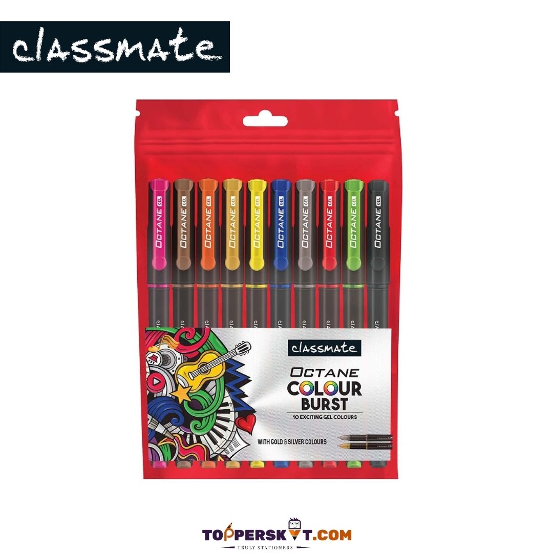 Classmate Octane Colour Gel Pens- Multicolour : Elevate Your Creative Canvas ( Pack of 10 ) - Topperskit LLP