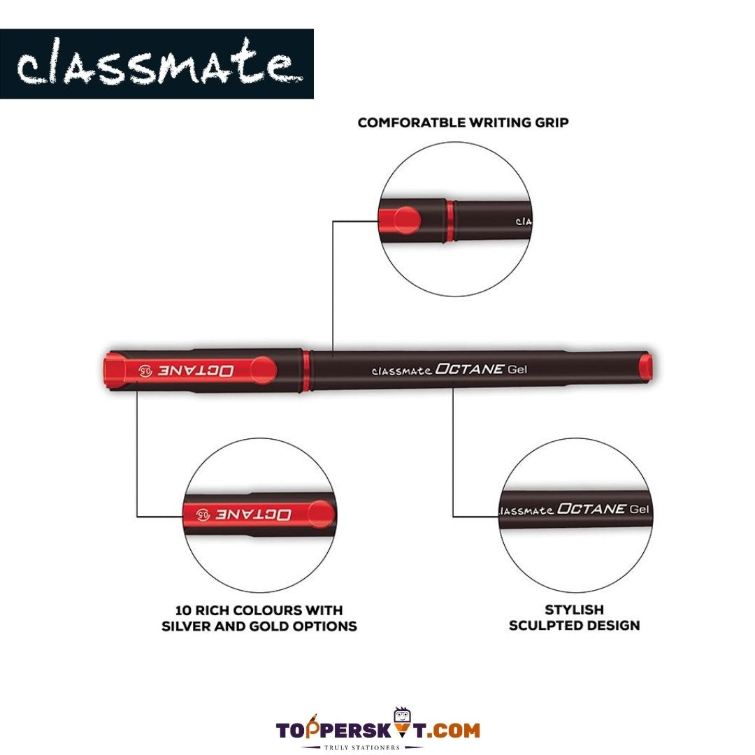 Classmate Octane Colour Gel Pens- Multicolour : Elevate Your Creative Canvas ( Pack of 10 ) - Topperskit LLP