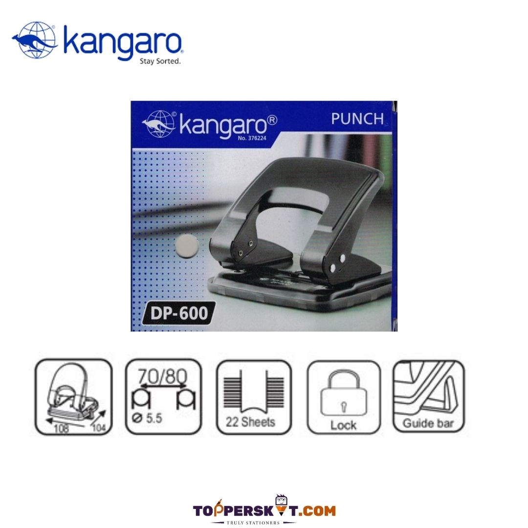 Kangaro 600 Punching Machine: Compact Two-Hole Punch with 22-Sheet Capacity and Precision Features ( Pack of 1 ) - Topperskit LLP