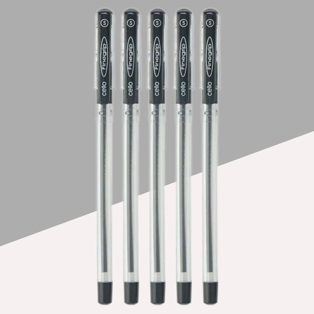 Cello Finegrip Ball Pen – Black : Effortless Writing, Ultimate Comfort ( Pack of 5 ) - Topperskit LLP