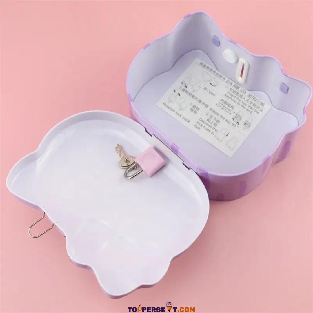 Cute Cat Shape Metal Piggy Bank with Lock & Key and Handle (Pack of 1)