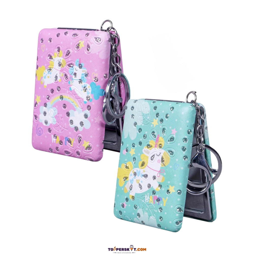 Unicorn Design Foldable Rectangle Pocket Mirror Keychain (Pack of 1)
