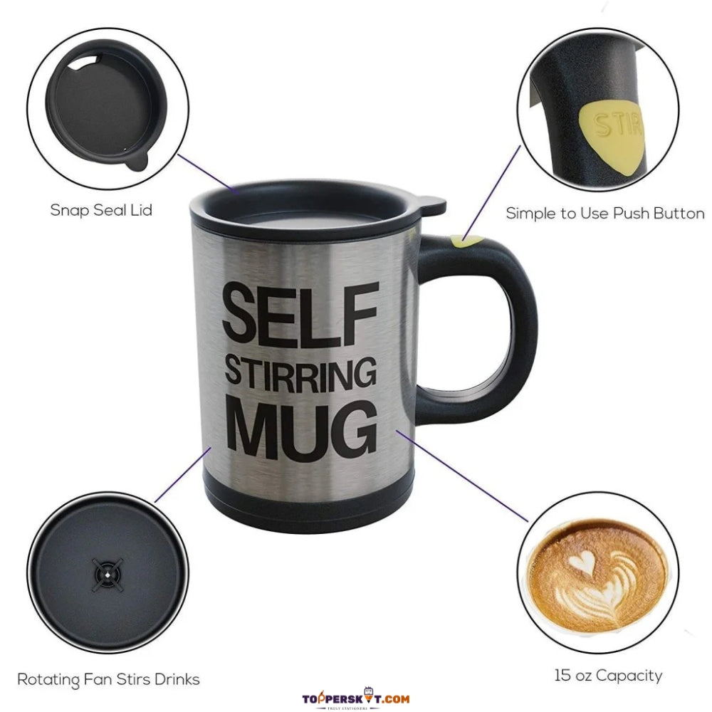 Self-Stirring Mug – Automatic Mixing Mug, Stainless Steel (Pack of 1)