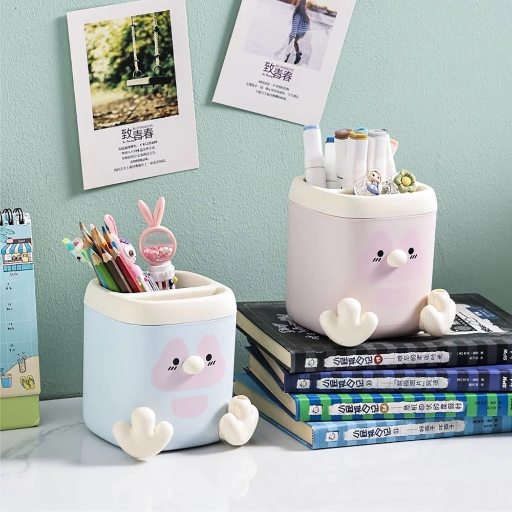 Square Plastic Pen Stand with Cute Duck Design (Pack of 1)