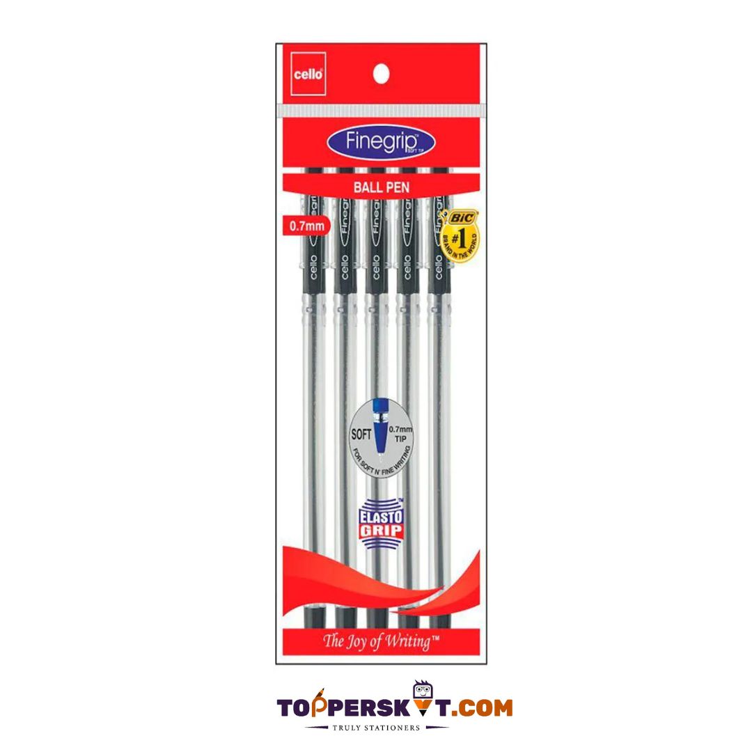 Cello Finegrip Ball Pen – Black : Effortless Writing, Ultimate Comfort ( Pack of 5 ) - Topperskit LLP