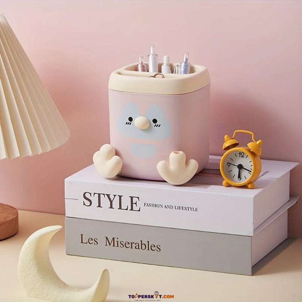 Square Plastic Pen Stand with Cute Duck Design (Pack of 1)