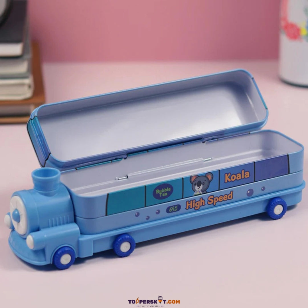 Cute Train Shaped High Quality Pencil Box - Blue (Pack Of 1)