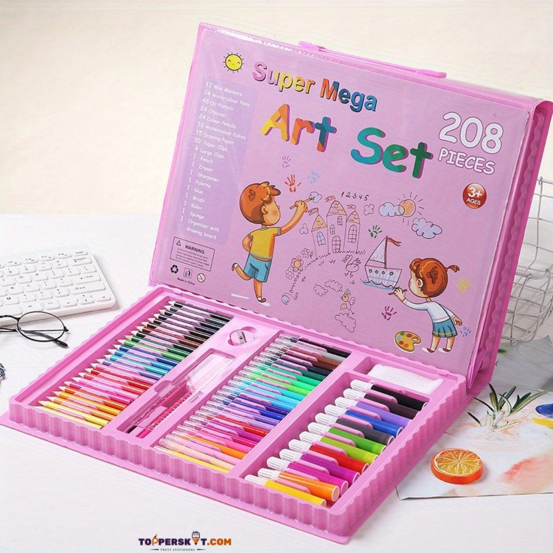 Super Mega Art Set – 208 Pieces Art & Craft Kit with Drawing Board & Organizer (Pack of 1)