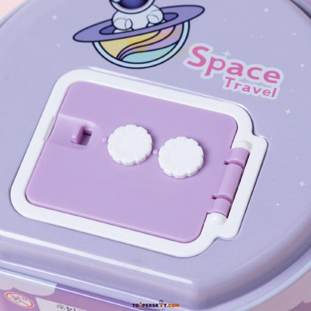 Astronaut Design Tin Box Piggy Bank - Password Protected (Pack of 1)