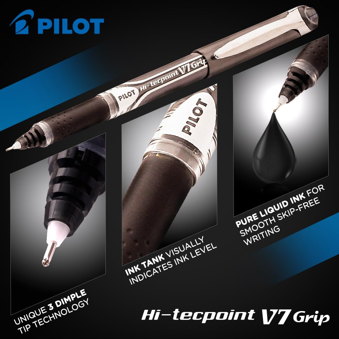Pilot Hi-Tecpoint V7 Grip Pen Black – Precise Writing with Comfortable Grip (Pack of 1)