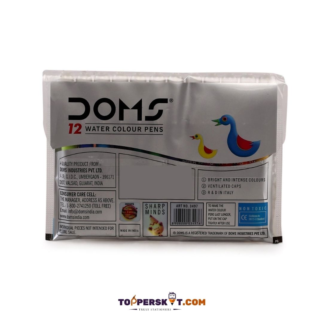 Doms Water Color Pens – Multicolor : Vibrant And Safe Sketch Pens For Creative Minds ( Pack of 12 ) - Topperskit LLP