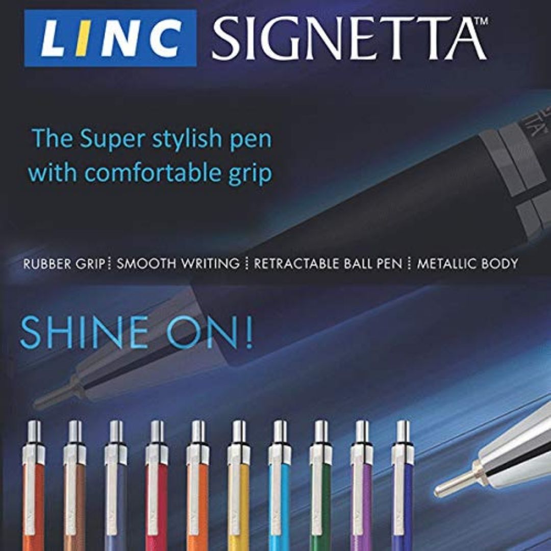 Linc Signetta Retractable Ball Pen – Black: Effortless Writing, Optimal Grip ( Pack of 1 ) - Topperskit LLP
