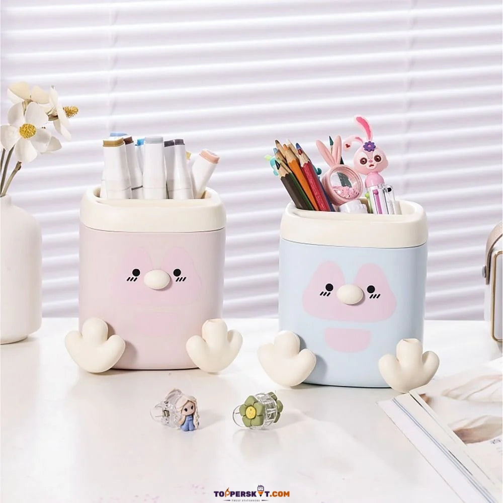 Square Plastic Pen Stand with Cute Duck Design (Pack of 1)