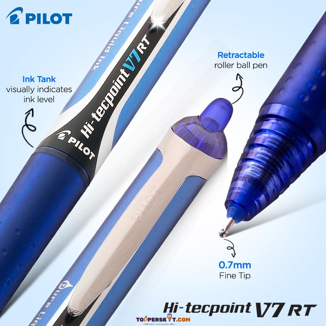 Pilot Hi-Tecpoint V7RT Retractable & Refillable Roller Ball Pen – 0.7mm Fine Blue (Pack of 1)