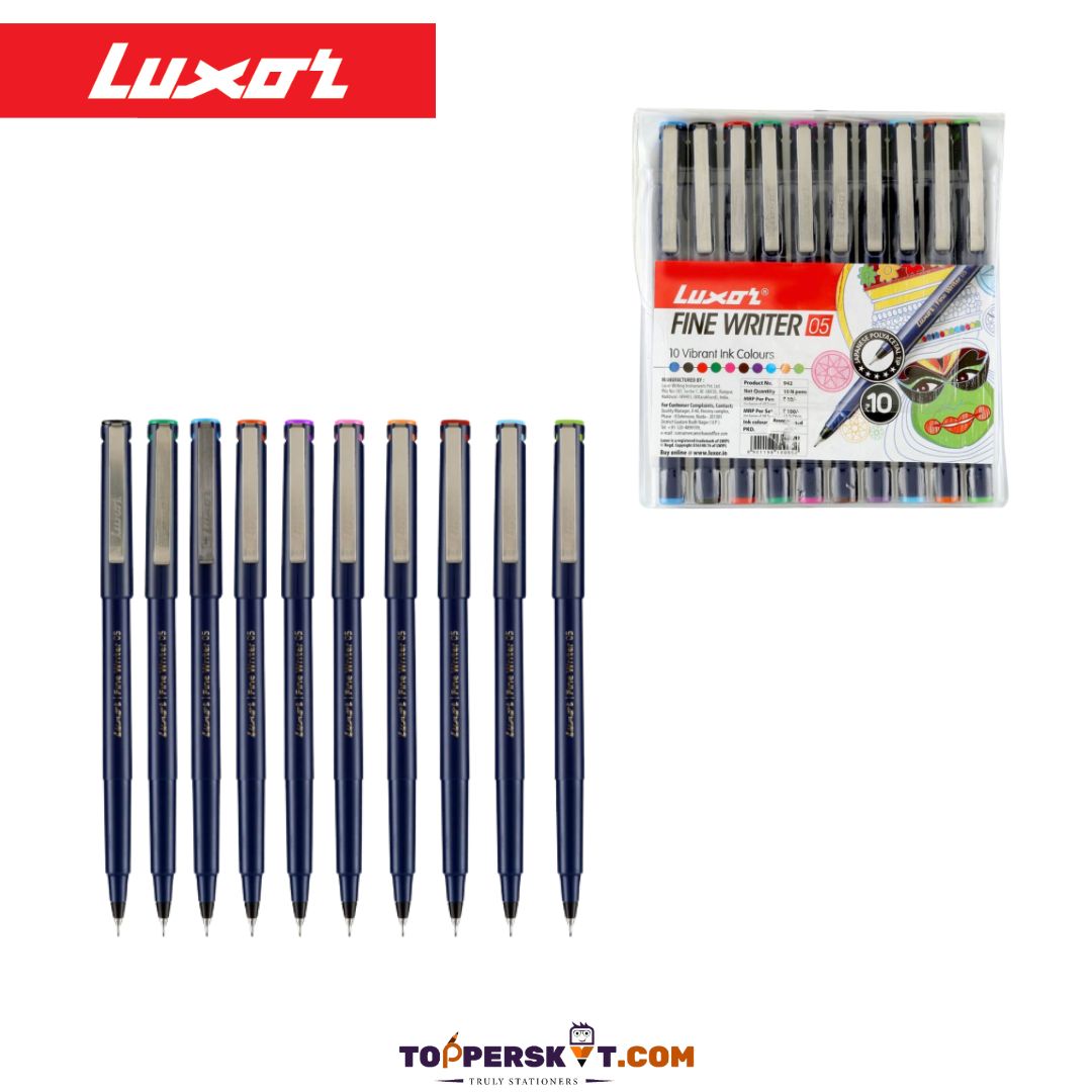 Luxor Fine Writer 05 Colour Pens - Multicolour : Japanese Precision, Water-Based Ink, and Durable Design ( Pack of 10 ) - Topperskit LLP